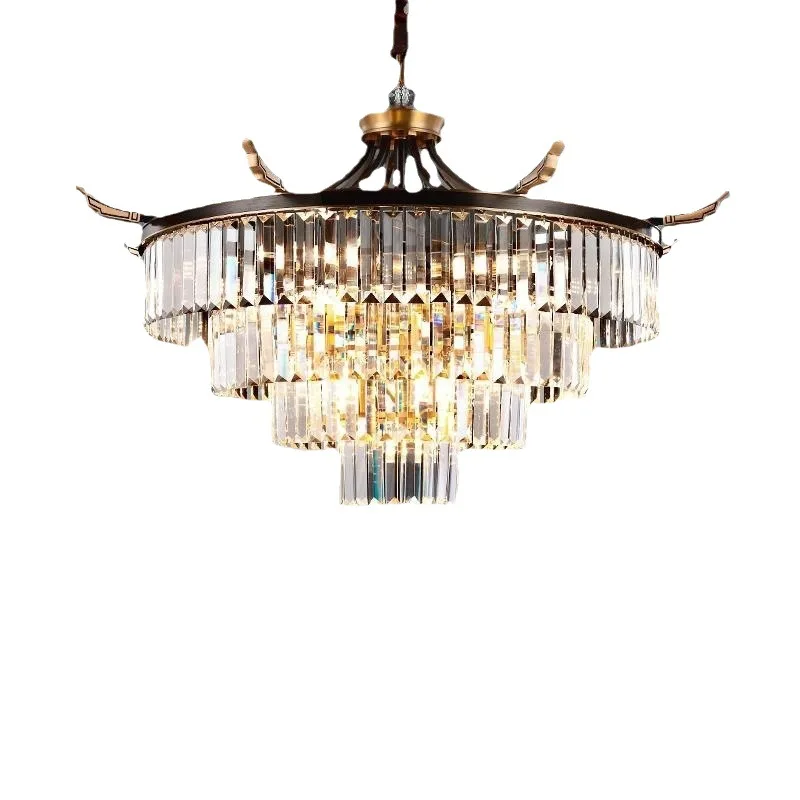 

New Chinese style, all copper, chandelier, living room, light luxury, crystal, hotel, villa