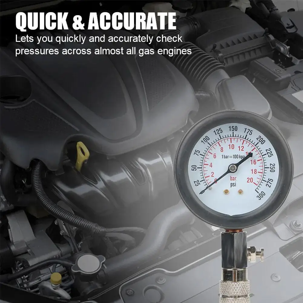 

Car Cylinder Tester Kit Gasoline Engine Compression Pressure M14 Adapter PSI Gauge 0-300 M10 Meter with Q7K6