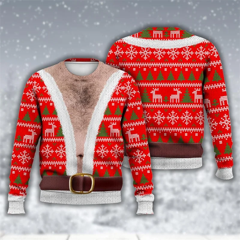 Unisex Ugly Christmas Sweatshirt For Men 3D Printed Funny Fake Muscles Graphic Pullover Sweatshirts Mens Oversized Tracksuit Top