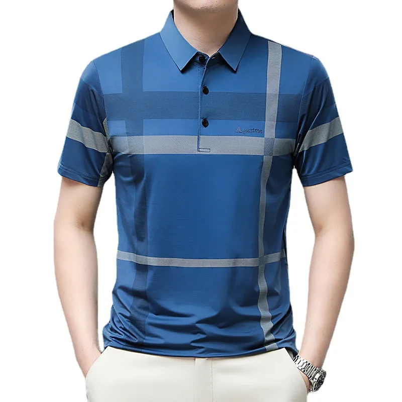New Men's Business Casual Short Sleeved Shirt with Badge Solid Color Polo Shirt Fashionable Breathable Comfortable Versatile Top