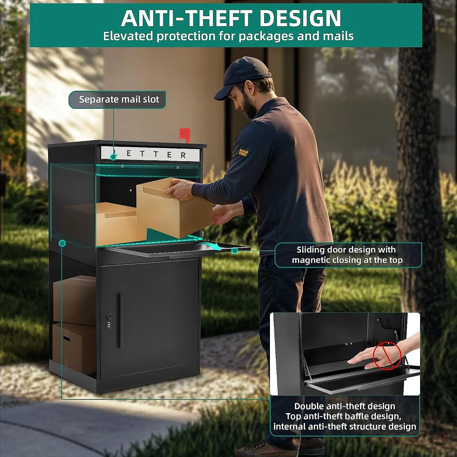 YITAHOME Large Parcel Drop Box with Coded Lock, 18.9x15x35.4in Anti-Theft Waterproof Delivery Box for Porch