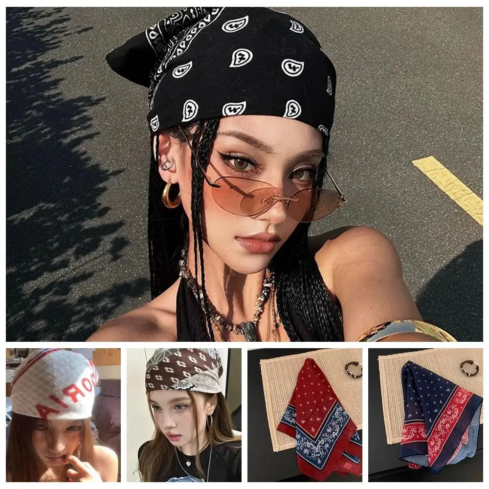 الرجعية الحلو Y2k طباعة عمامة كل مباراة ستار مطبوعة الحجاب منديل عقال صغير مربع وشاح مهرجان الموسيقى