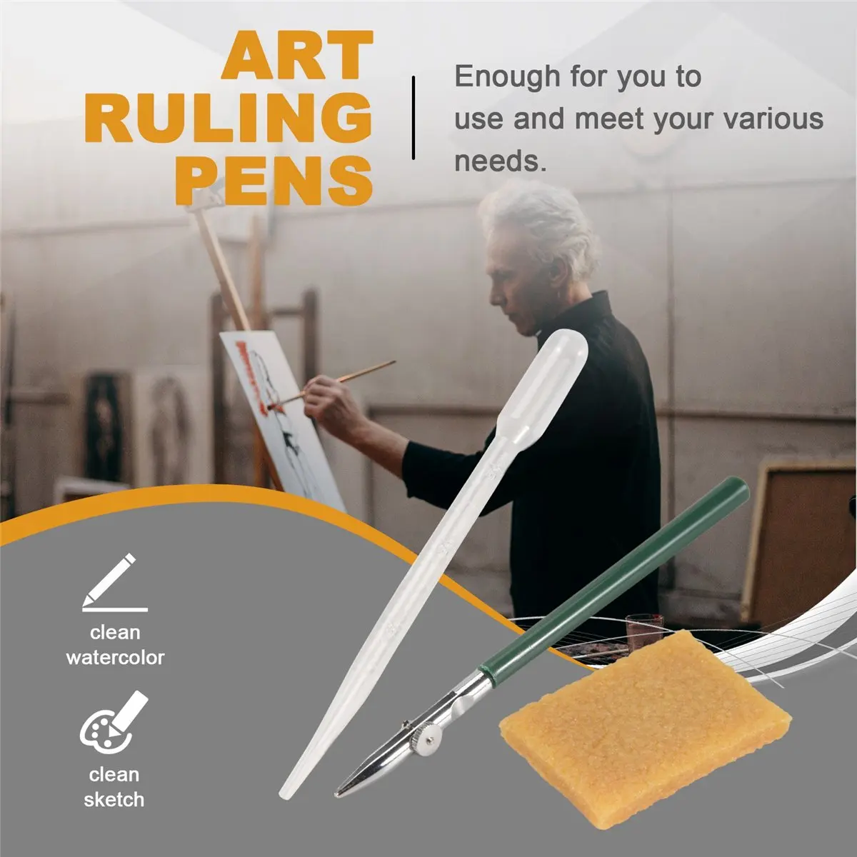 AA14 Art Ruling Pen Set Masking Fluid Pen with Glue Residue Eraser,Ruling Ink Pens Fluid Line Drawing Tool for Mounting Art