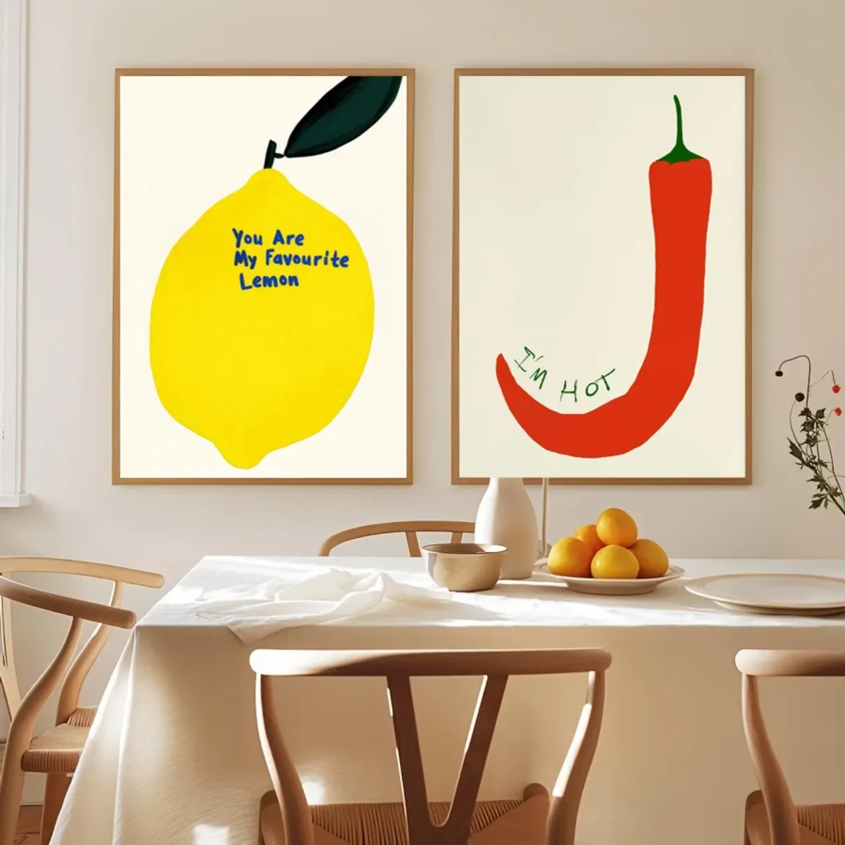 2pcs frameless Canvas Painting 2pcs/set Funny Lemon Chilli Abstract Canvas Print Poster Funky Chic Dopamine Food Kitchen Art Pri