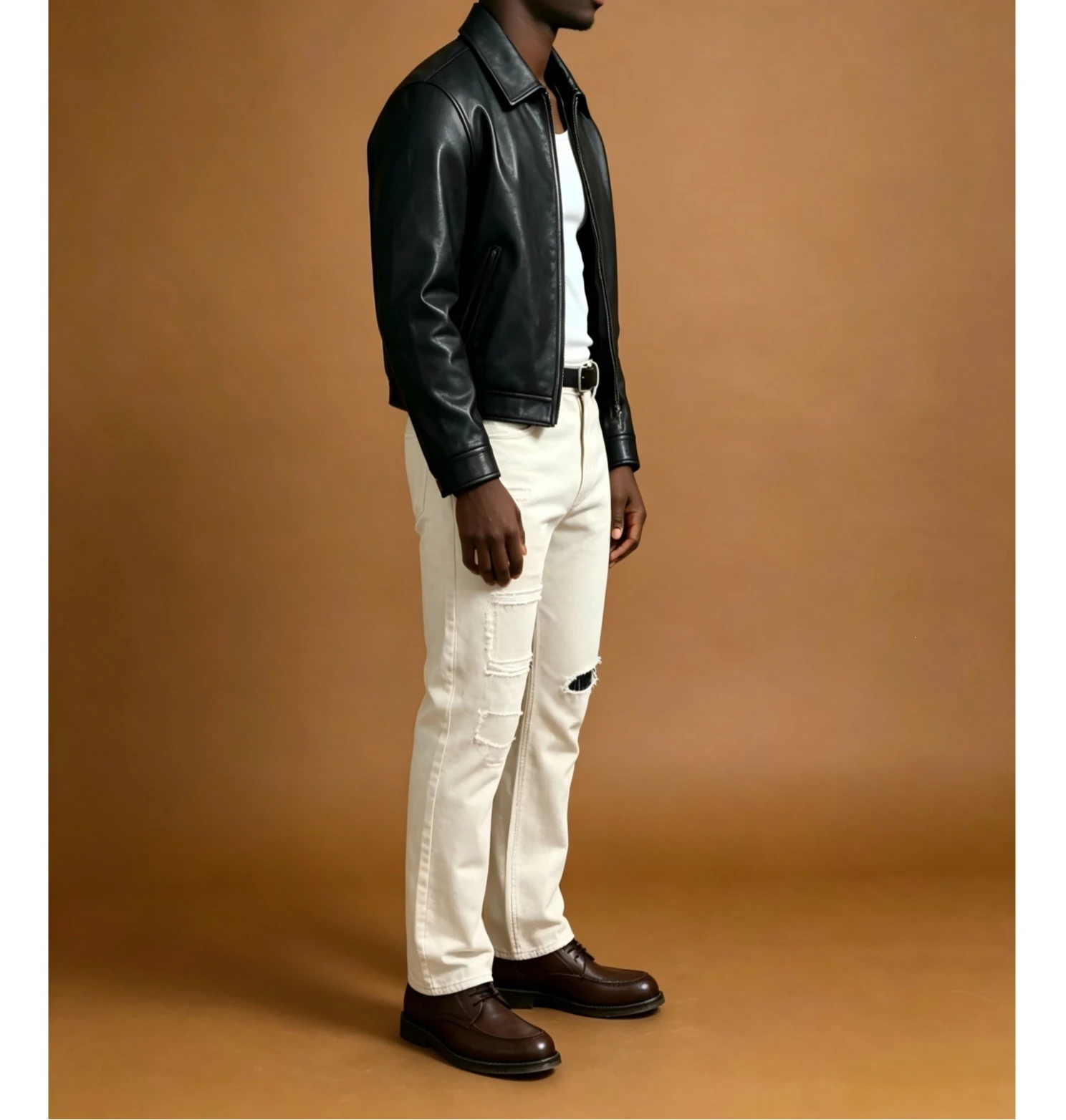 Men's Jeans Trend High Street Scratched Ripped Patch Splicing Personalized Non-elastic Small Straight Cotton Pants