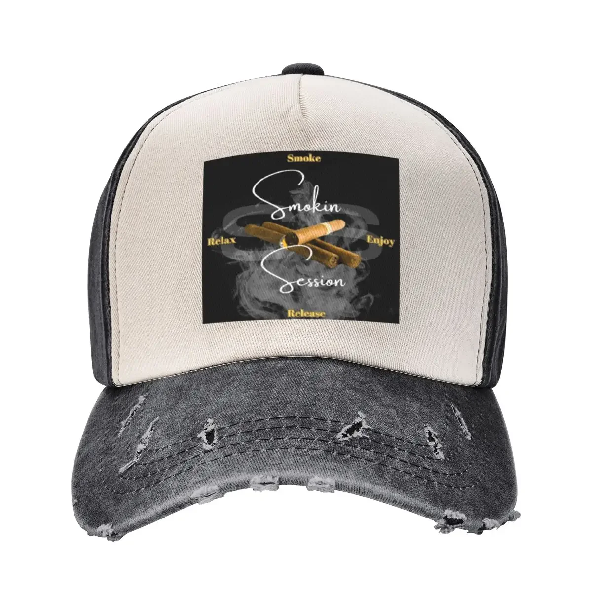 Smokin Session, for the Cigar Lovers. Smoke, Relax, Release, Enjoy! Baseball Cap Fishing cap Wild Ball Hat Woman Men's