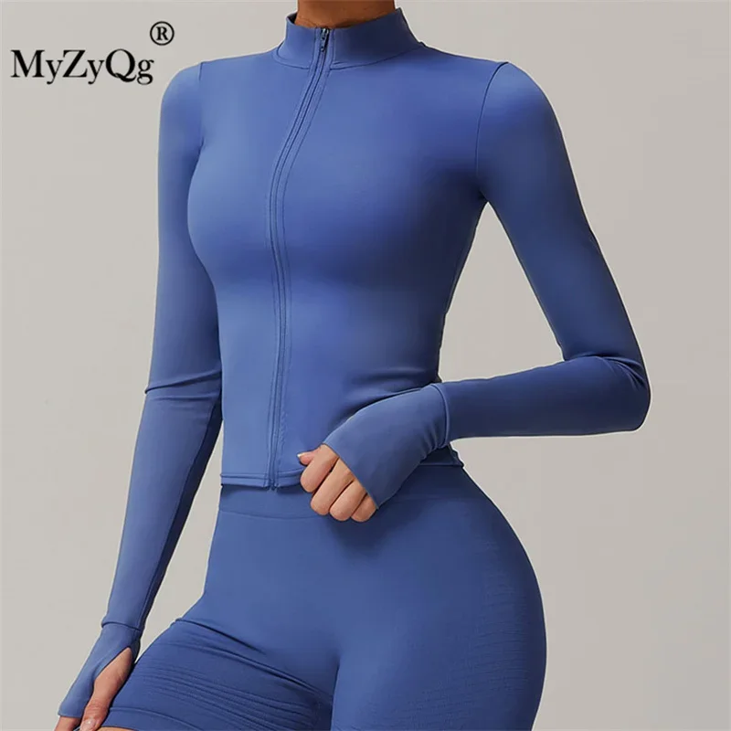 MyZyQg Quick Dry Nude Fitness Coat Women Long Sleeve Zipper Outwear Running Exercise Tight Running Sports Yoga Wear Jacket