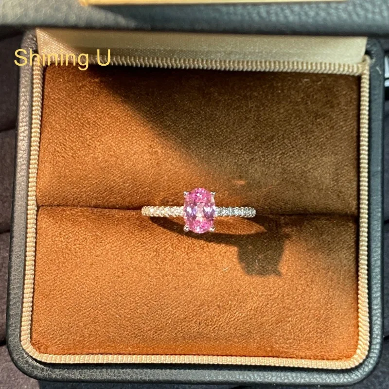 Shining U 925 Sterling Silver 5*7mm Oval Lab-grown Morganite Ring for Women Fine Jewelry Wedding