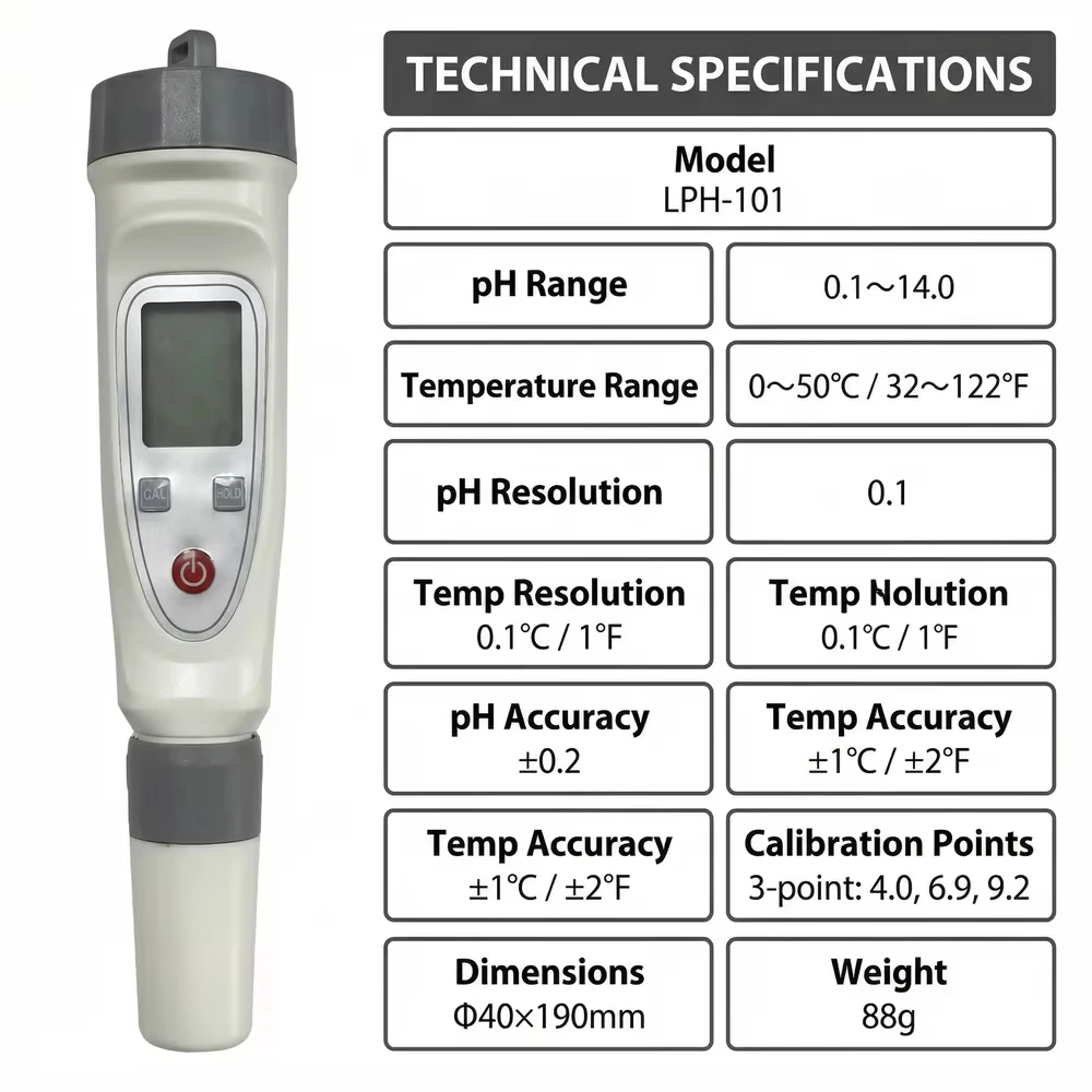 Veinasa Portable High Accuracy Digital pH Meter Pen Tester 0.01pH ATC 3-Point Auto Calibration 0-14 Scale OEM/ODM Lab Brewing