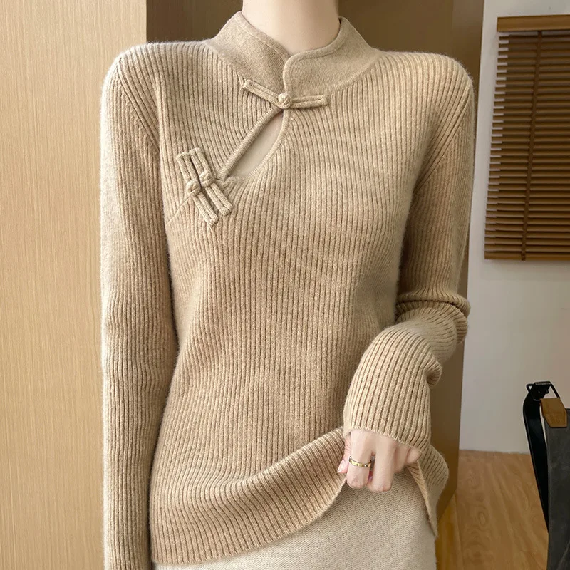 New Style Stand Collar Elegant Style Bottoming Shirt 24 Autumn and Winter New Wool Female Knitted Pullov