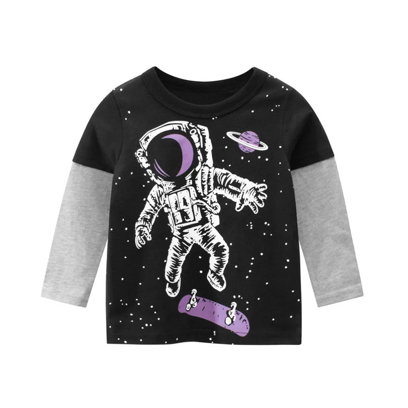 2024 Spring Children Boys Long Sleeve T-Shirts Cartoon Dinosaur Little Boys Tops 2-8 Years Kids Baby Boys Tees Toddler Clothes