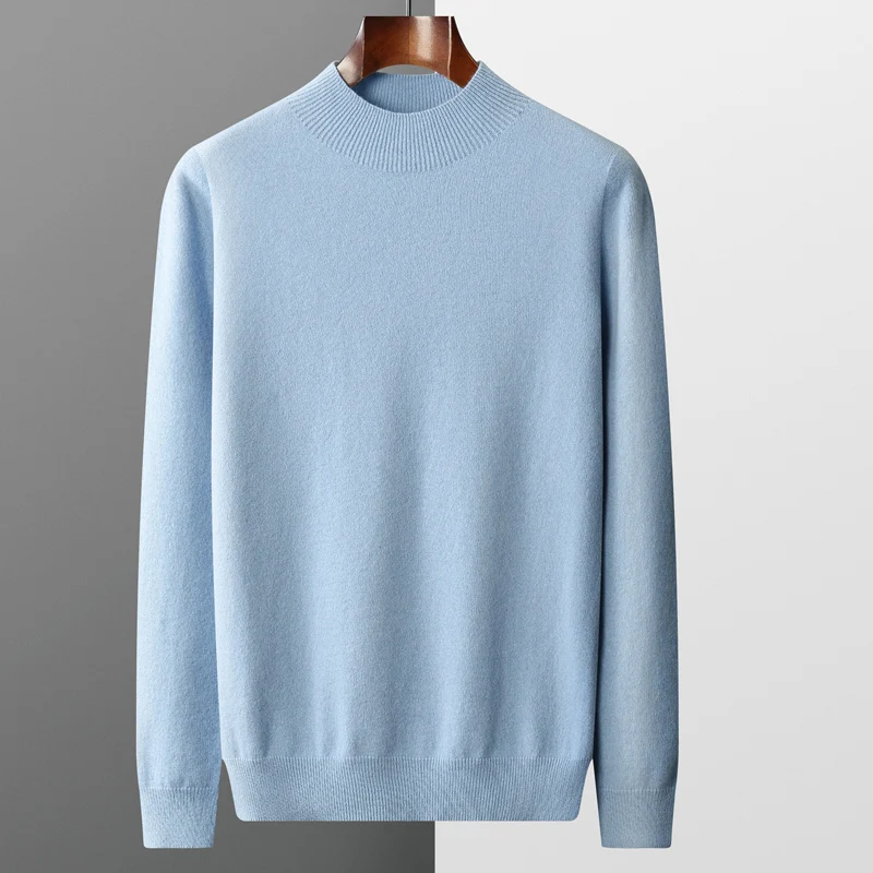 

100% Pure Wool Cashmere Sweater Men's Half Turtleneck Pullover Casual Fashion Thickening Top Knitting Sweater