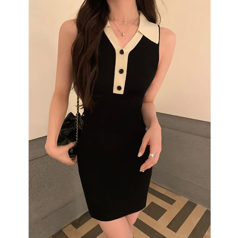 Women's Polo Collar Wrap Dress Stretch Knit Slim Bodycon Dress, Fashionable and Elegant Mini Dresses