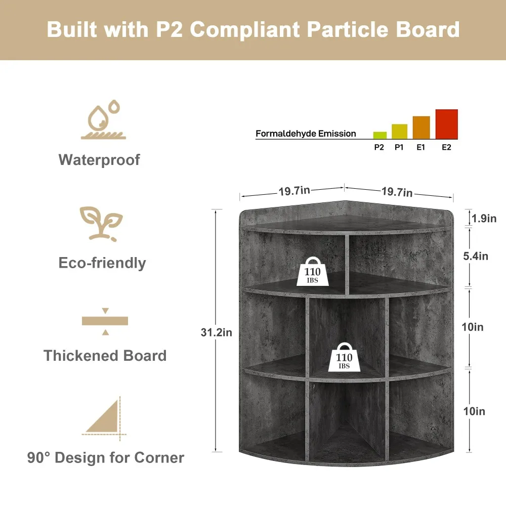 3-Tier Corner Cabinet with 8 Cubbies, Wooden Cube Storage Organizers, Modern Corner Stand Bookshelf Units for StudyRoom, Bedroom