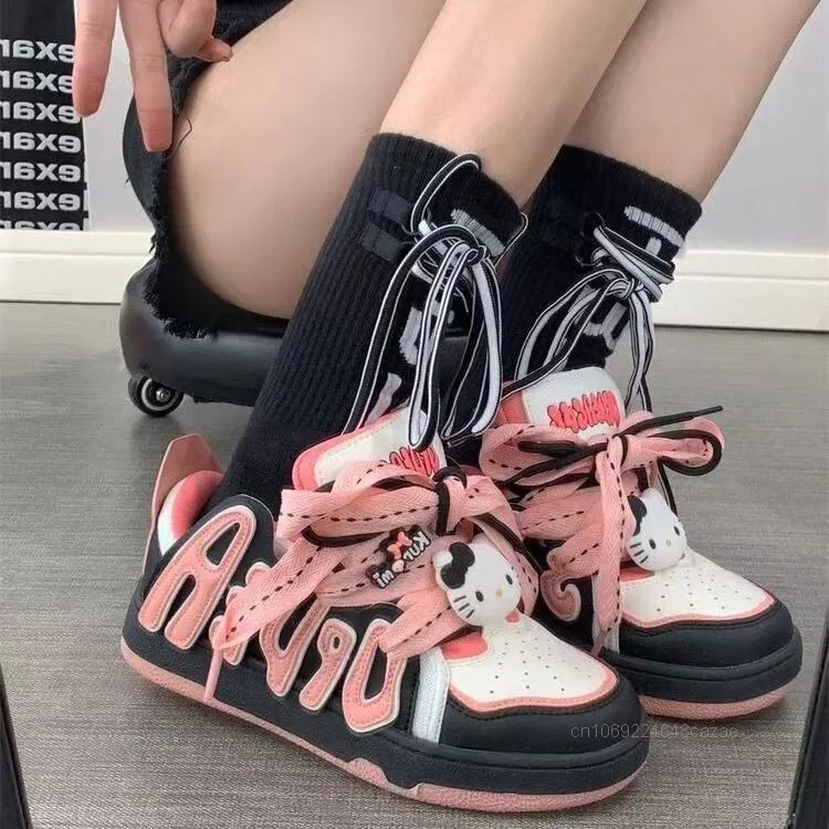 Sanrio Hello Kitty New Thick Soled Casual Shoes Korean Version Trend Versatile Board Shoes Y2k Sweet Cool Girl Dopamine Sneakers