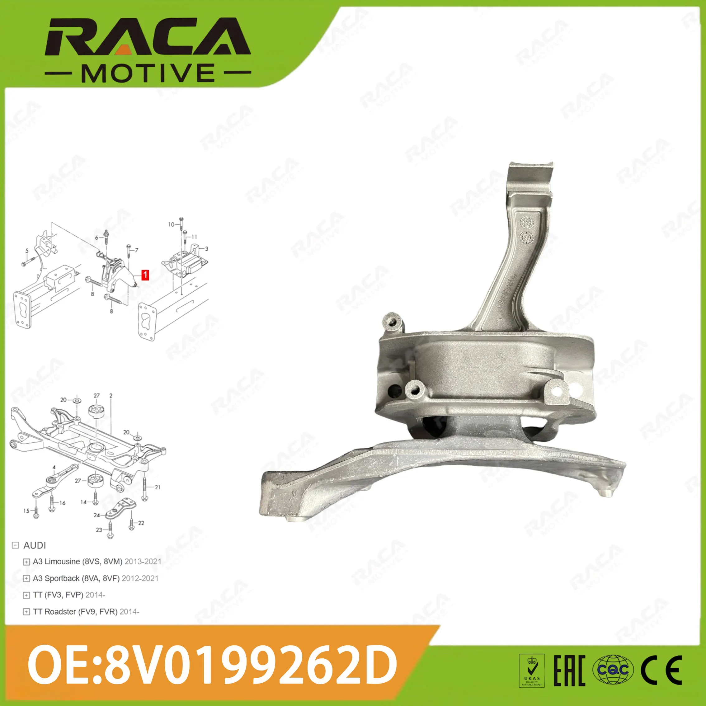 

Engine Mount Suitable for Audi A3 Limousine (8Vs/8Vm) A3 Sportback (8Va/8Vf) Tt (Fv3/Fvp) Tt Roadster (Fv9/Fvr) 8V0199262D 8V0199262B