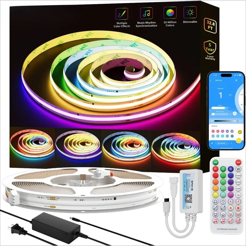 

RGB Smart IC COB LED Strip Light Addressable 32.8ft/10m,UL-Listed 24V Color Flowing Strip Light Multicolor Flexible Tape