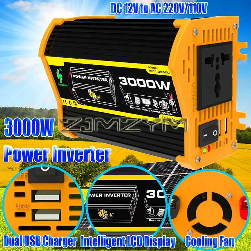 

Car Inverter Voltage Display 3000W Peak Car Power Inverter Converter DC 12V To AC 110/220V Transformer Dual USB Converter