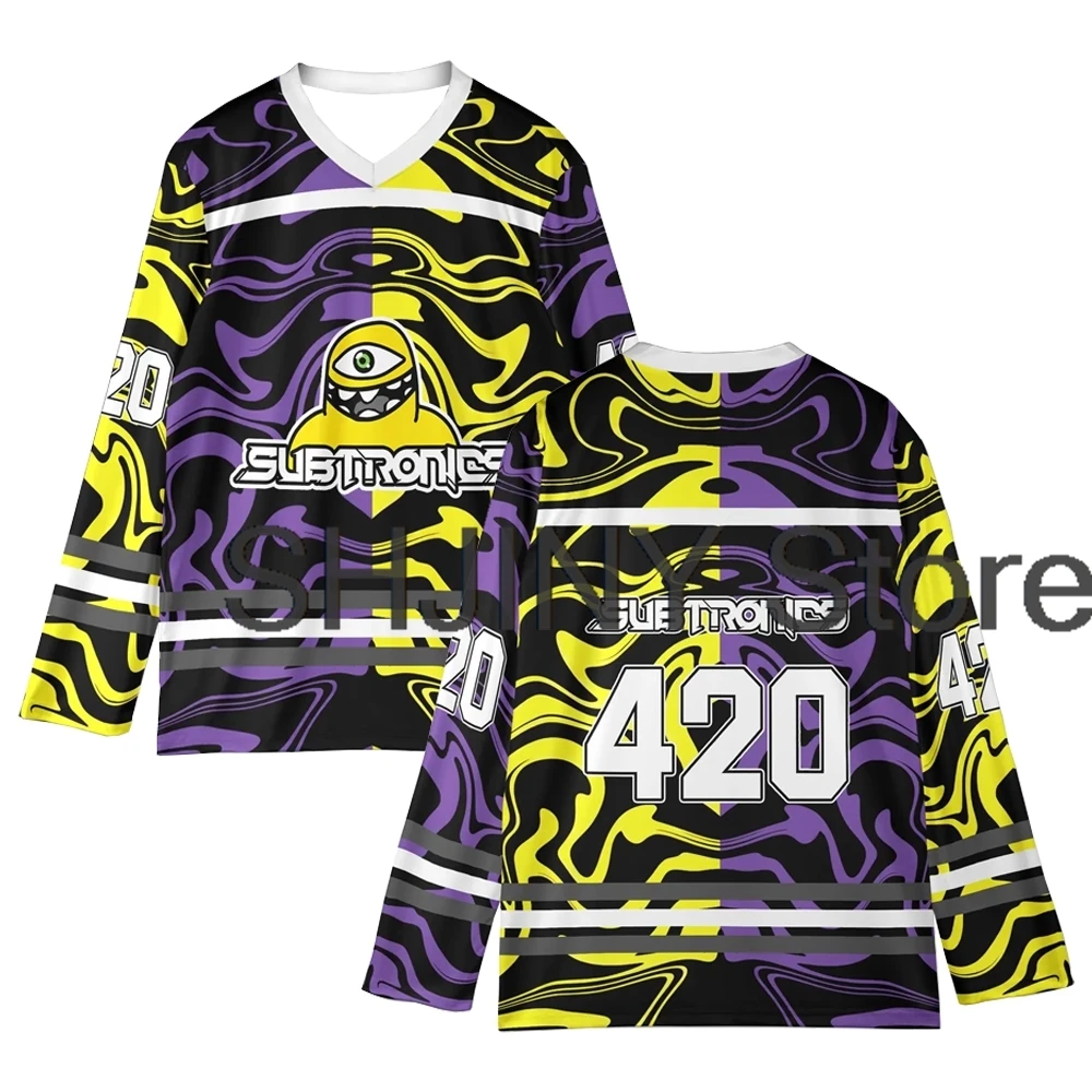 

Subtronics Trippy Swirl 420 Logo Hockey Jersey Edm Festival V-Neck Long Sleeve Loose Top Shirts Women Men Athletic T-shirt