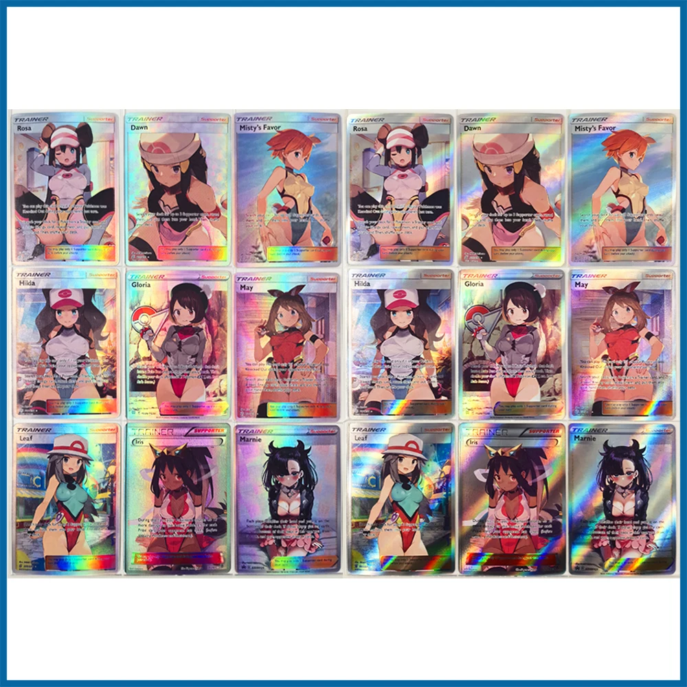 

9PC/Set Anime Pokemon DIY ACG Rosa Hilda Reba Buhr Sexy Flash Card Boy Game Toys Collectible Card Birthday Gift Board Game