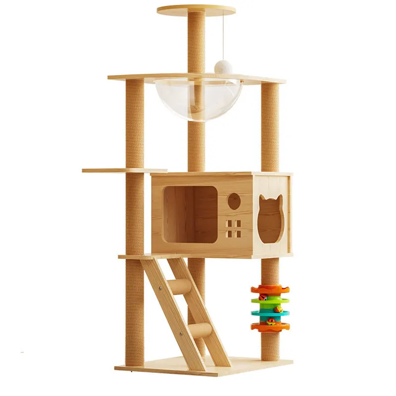 Non-solid Wood Cat Tower Tree Large Cozy Cat Condo Tree Tower Wear-resistant Sisal Scratching Posts With Cat Toy Balls