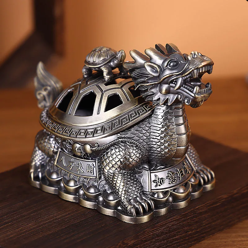 Sandalwood Incense Turtle Ashtray Auspicious Dragon Creative Home Large Size Ashtray Burner Desktop Decoration Bronze Crafts