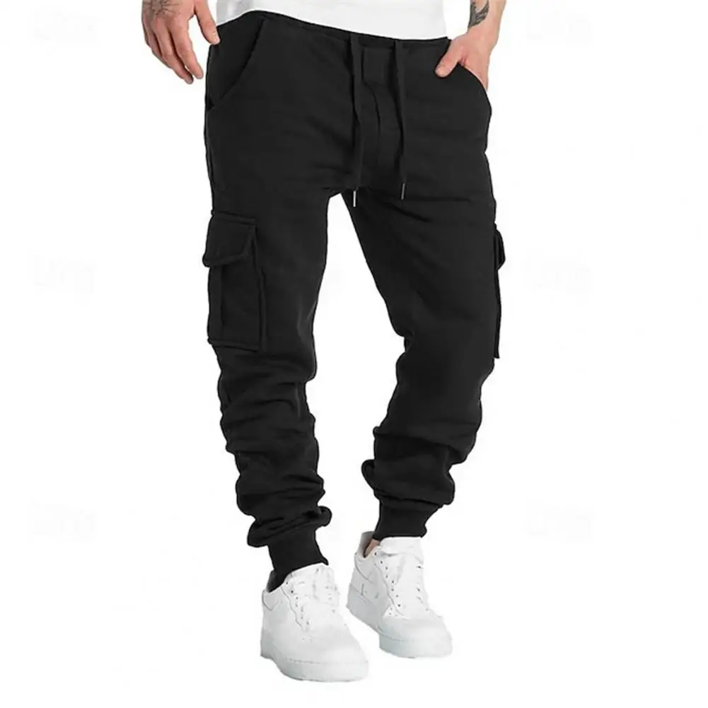 

Comfortable Pants Versatile Men's Cargo Pants with Adjustable Waist Reinforced Pockets for Casual Wear Mid-rise Drawstring