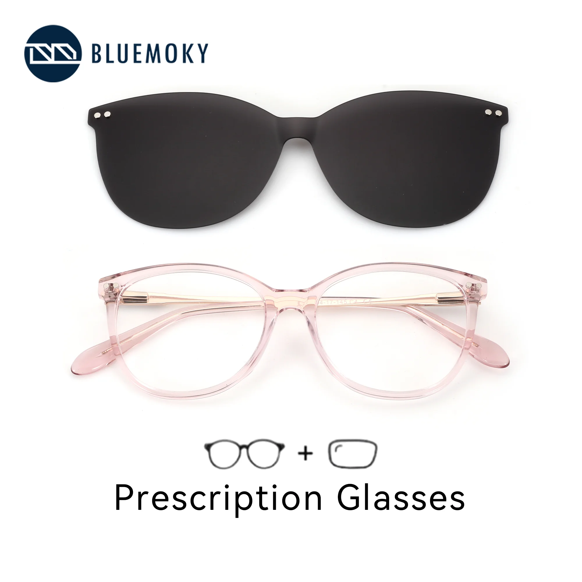 

BLUEMOKY S Size Stylish Butterfly Magnetic Clip Prescription Glasses for Women Acetate&Metal Frame Sunglasses Attachment