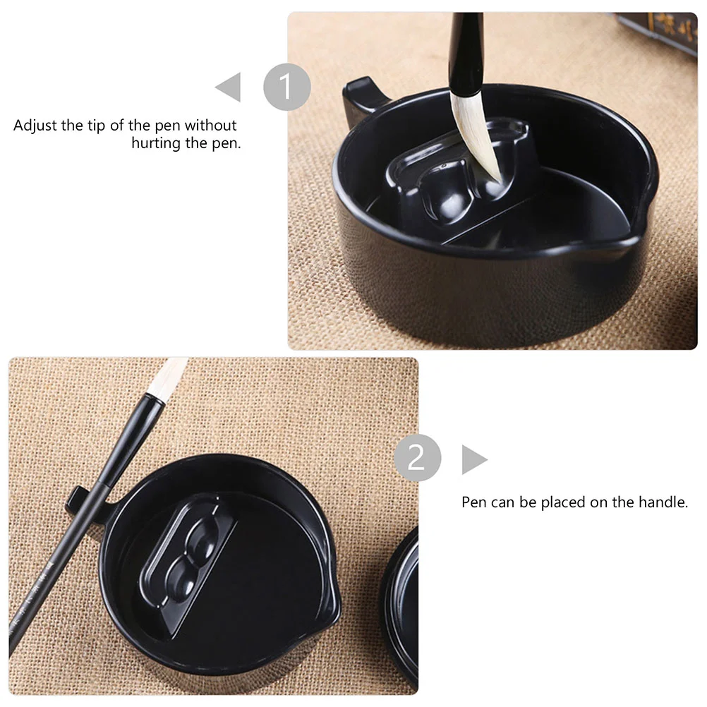 2 Pcs Inkstone Durable Calligraphy Inkwell Painting Tray Dish Fountain Practical with Lid Cover Professional Delicate Plate