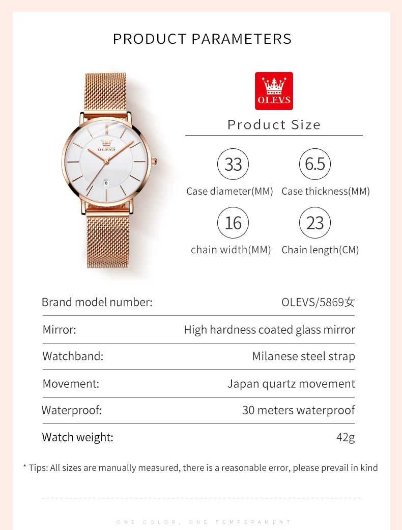 OLEVS 5869 Simple Quartz Watch For Women Original Fashion Waterproof Ladies Wrist Watch Milanese Steel Strap Calendar Watches