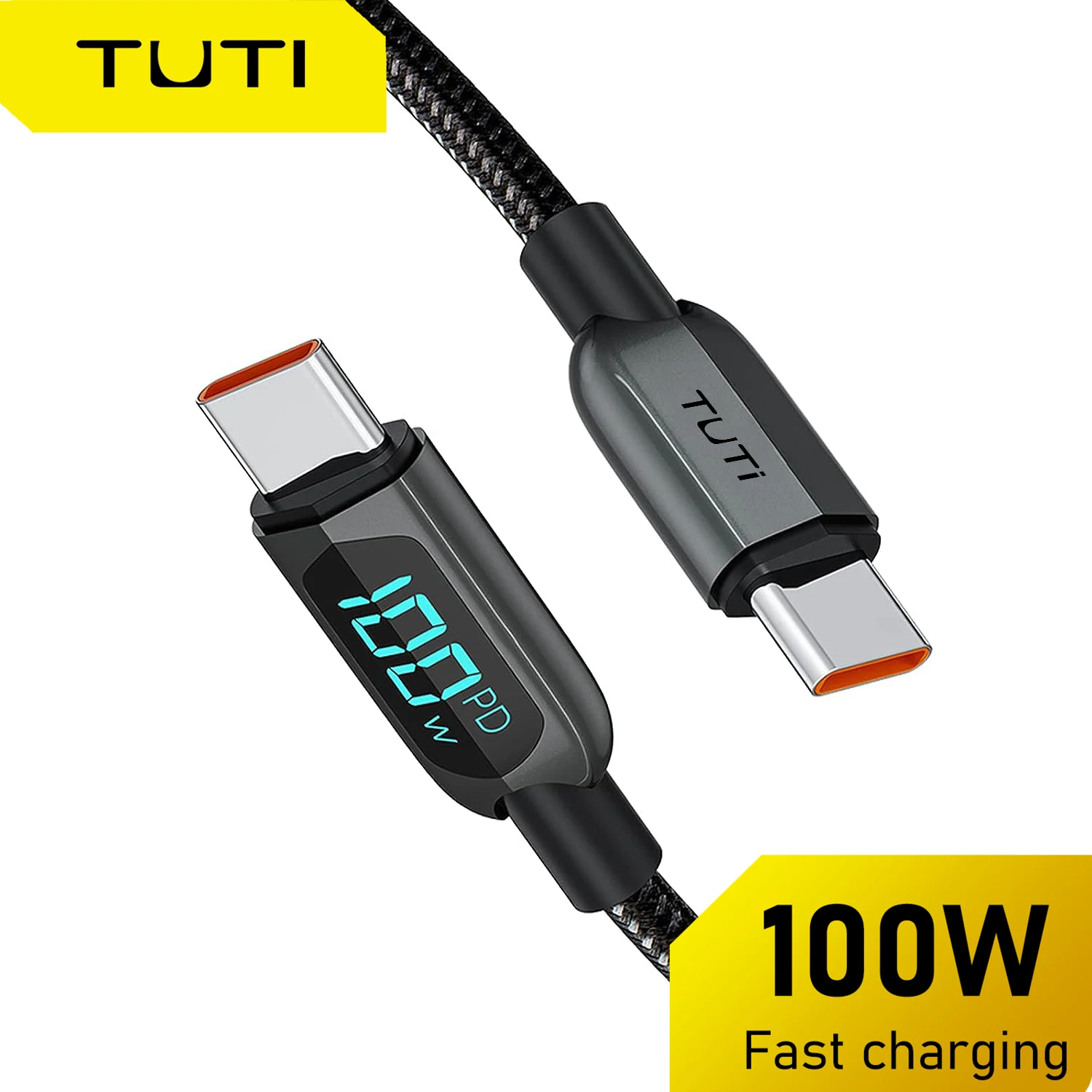 TUTI-USB C Fast Charging Cable with LED Display,100W, iPhone 15,iPad Air Pro,MacBook Pro, Galaxy S24, S24 +, S23,Steam Deck, PS5