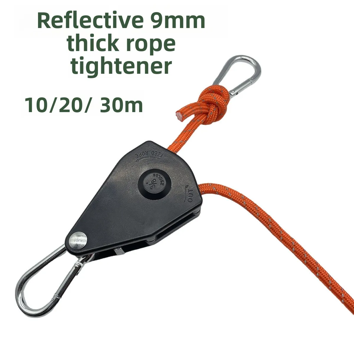 9mm 10-30m Camping Tent Tie Down Rope Reflective Heavy Duty Rope Pulley Ratchets Kayak Canoe Boat