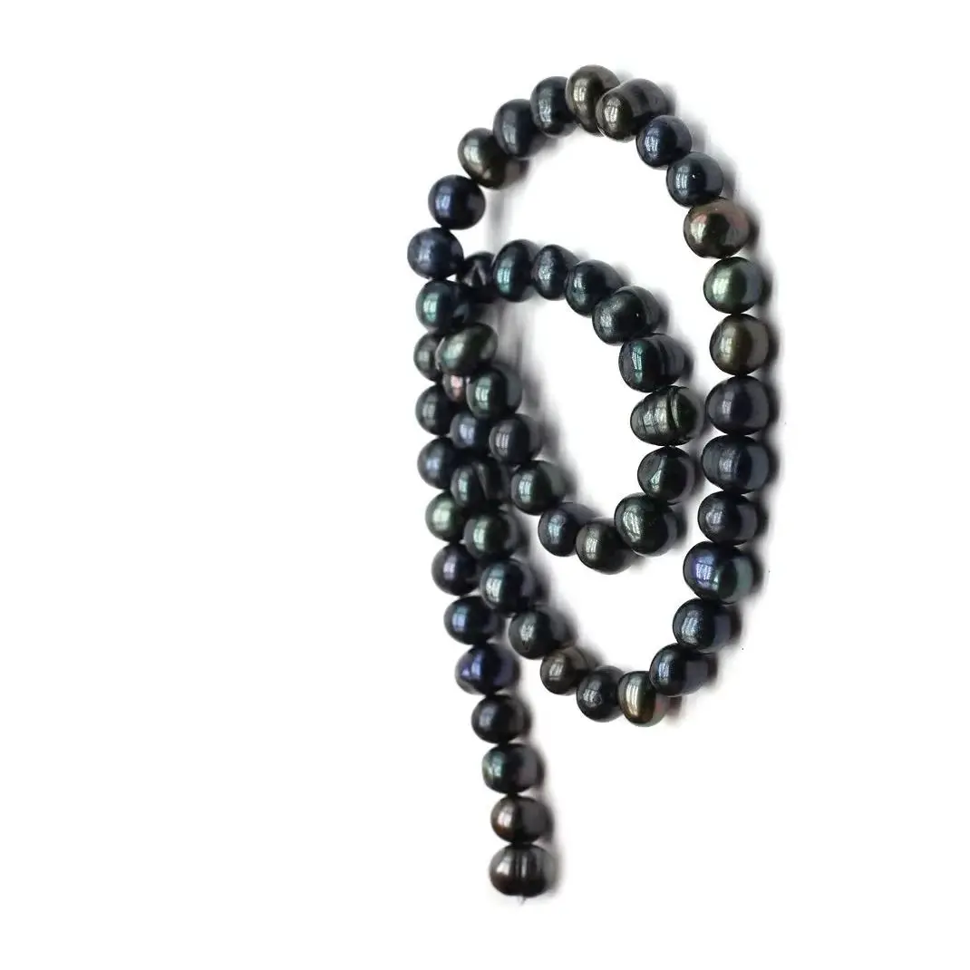 

8-9mm/9-10mm Natural Freshwater Pearls Beads Strand Subcircular Shaped Black for Jewelry Women's Necklace Bracelet Earrings