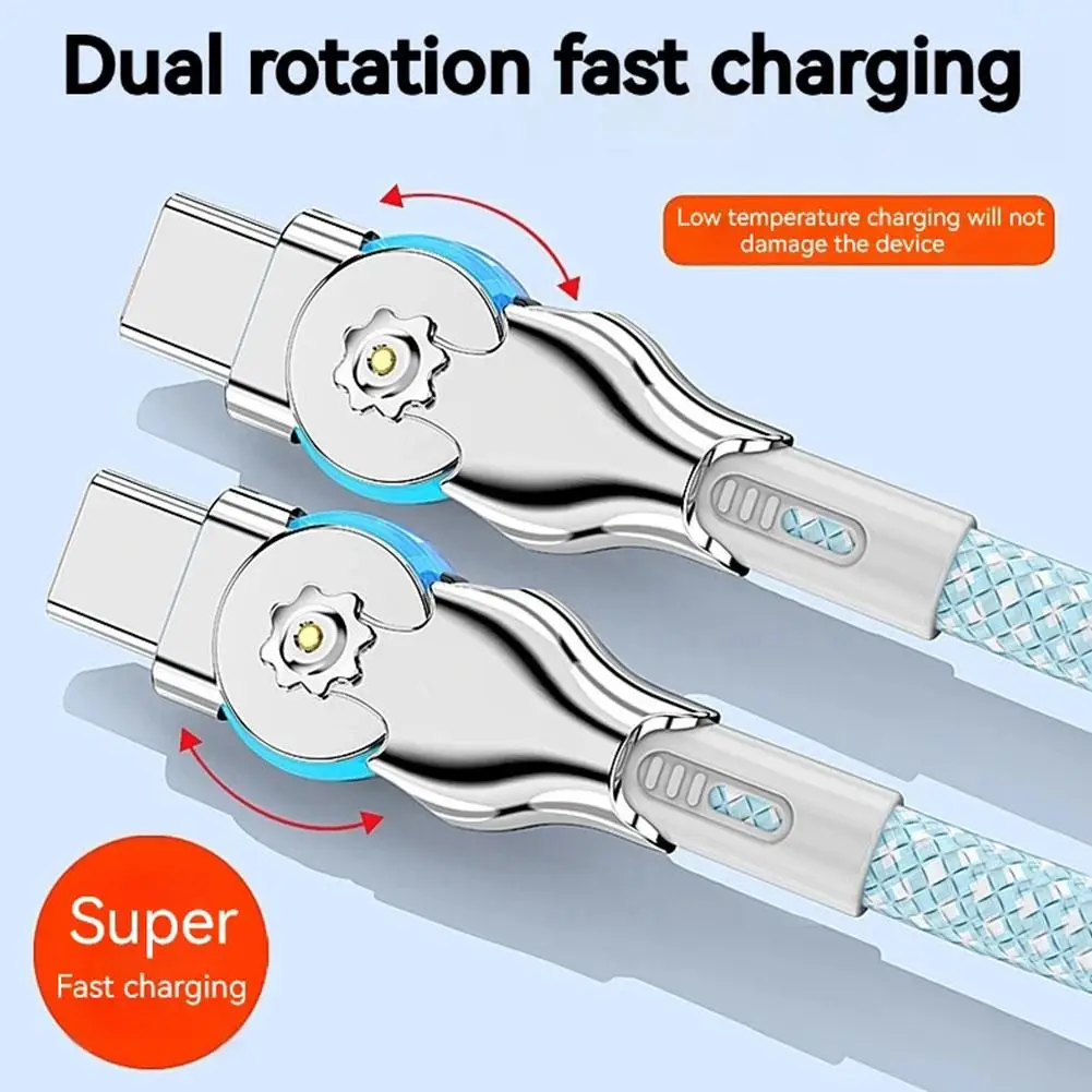 180° Dual-head Type-c Charging Cable 65WPD Fast Charge For Apple 15 Vivo Mobile Phone Car Tablet Q2K5