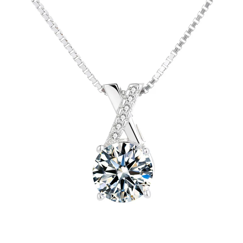 

S925 Sterling Silver XO Pendant Diamond Zircon Necklace for Women Gift