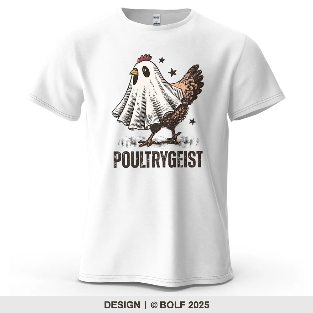 POULTRYGEIST Huhn bedrucktes Herren-T-Shirt aus 100 % Baumwolle, übergroß, humorvoll, Fantasy-Grafik-T-Shirts für Damen, Tops, T-Shirts, Streetwear