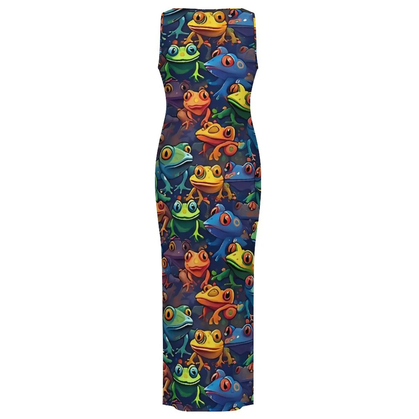 Woman Colorful Frogs Dress Animal Aesthetic Bodycon Dress Summer Sleeveless Slim Sexy Maxi Dresses Graphic Oversized Clothes