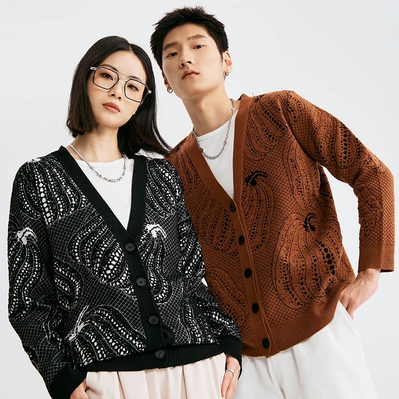 

Recommend New Men Women With The Same Pure Wool Sweater Round Neck Pumpkin Jacquard Network Red Knit Cardigan Tide Fall Winter