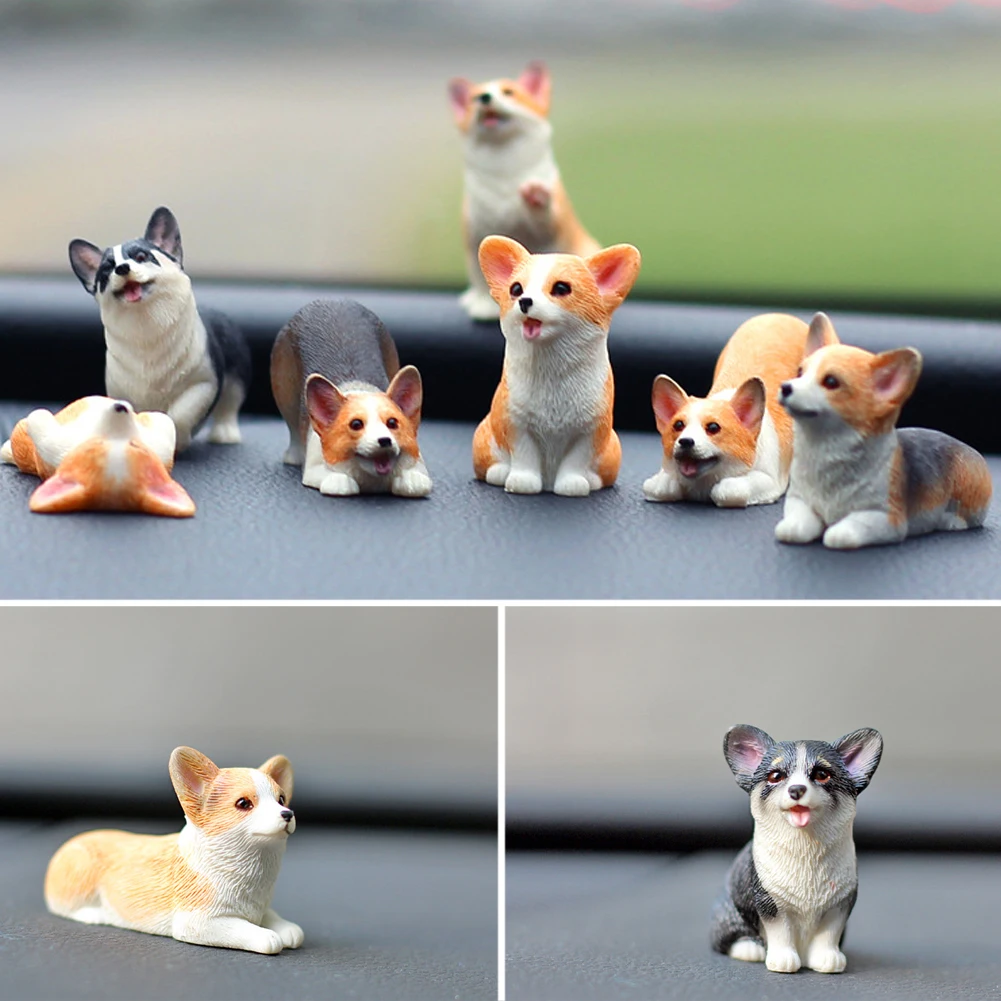 Cute Mini Resin Doll Car Auto Interior Ornament Dashboard Dog Toys Accessories Corgi Decorate Exquisite Puppy Gift Decorations