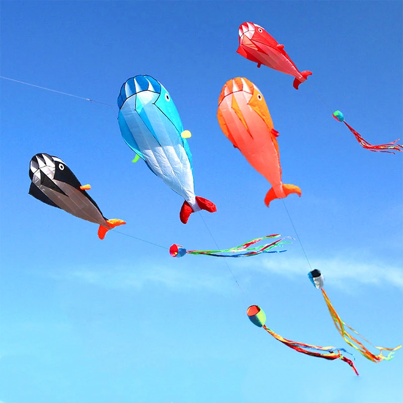 จัดส่งฟรีขนาดใหญ่Kite Dolphin KiteไนลอนKite Line Animated Kites Flying Inflatable Drag Kite Flying Kitesของเล่นสําหรับเด็ก