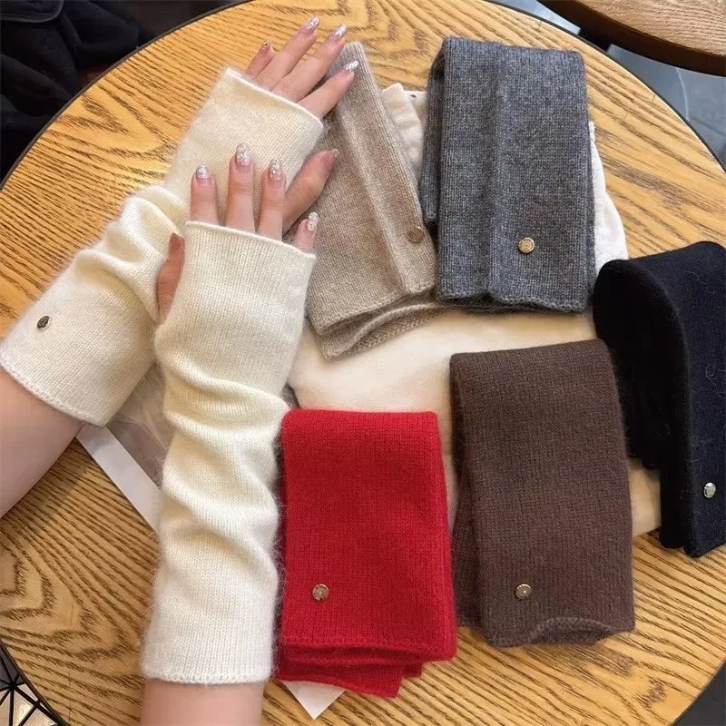 New raccoon velvet wool blended knitted sleeves gloves women autumn and winter new hand guard sleeves high-end stacking sleeves