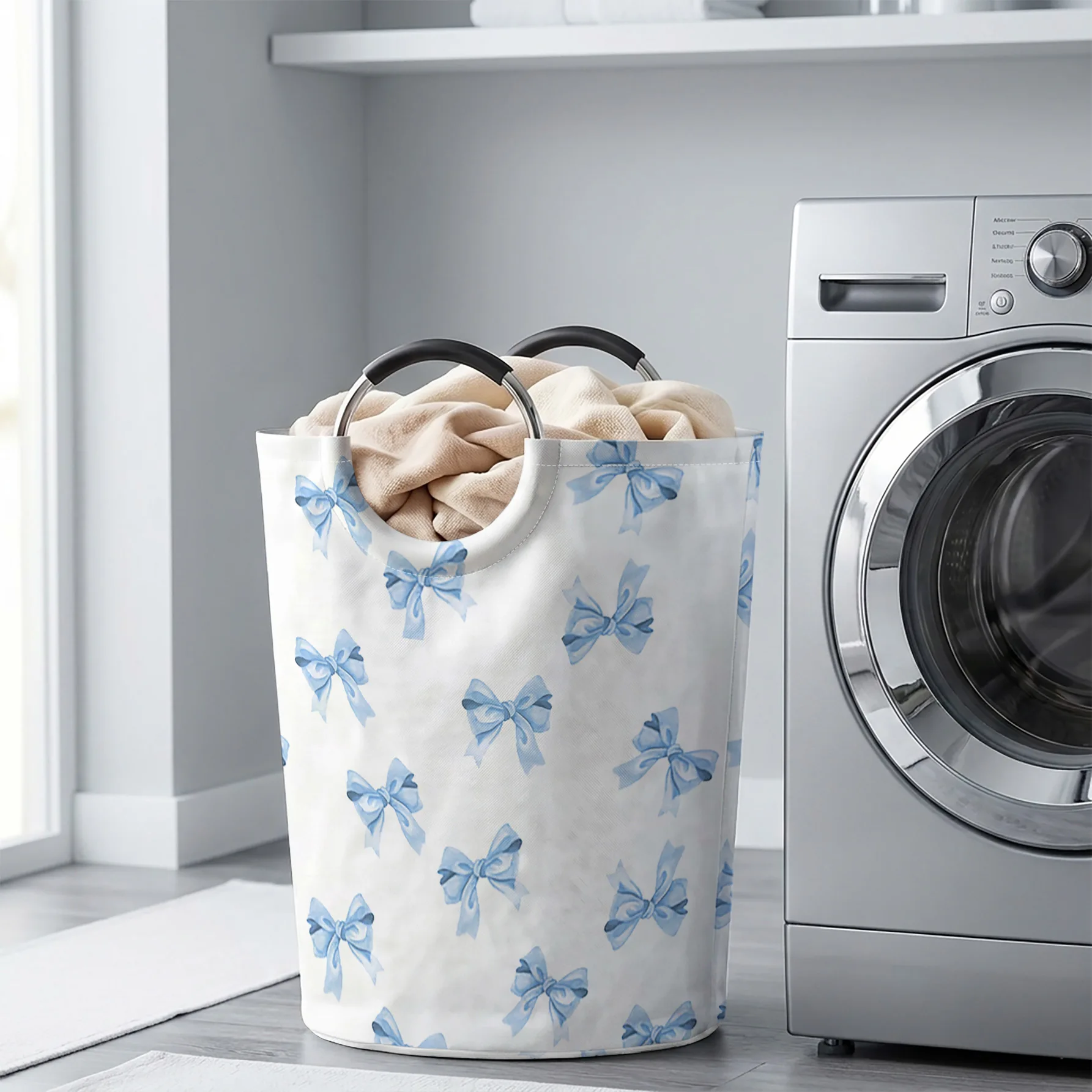 Watercolor Blue Bow All Over Print Handheld Storage Basket, For Laundry, Bedroom & Home Sundries Storage
