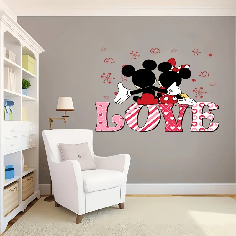 1 ملصق حائط ديزني ميكي وميني تحت عنوان عيد الحب - ميكي وميني بنمط قلب يتميز بحروف الحب - مناسب للزجاج والجدران والثلاجات والمرايا وتزيين الغرفة وتصميم المرح #2