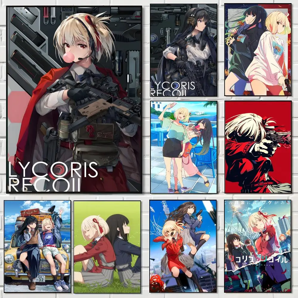 Action Anime L-Lycoris Recoil Poster Pegatina artistica HD autoadhesiva impermeable para salon dormitorio