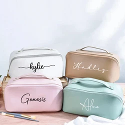 Personalized Bridesmaid Leather Makeup Bag Christmas Gift Women Travel Toiletry Storage Organizer Large Capacity Cosmetics Bag