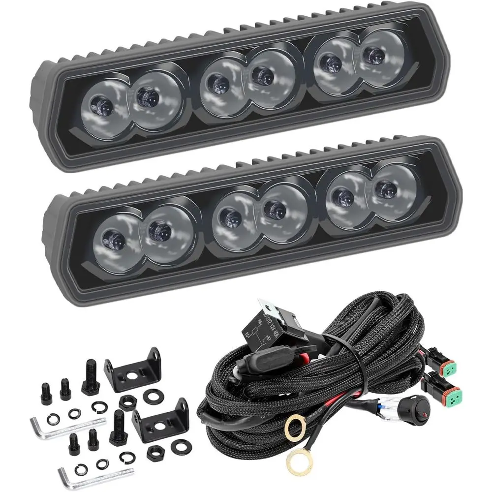 

6 Dual 120W Spot LED Light Bar with Wiring Kit for Truck, SUV, UTV, ATV, Boat - Fog & Reverse Lights