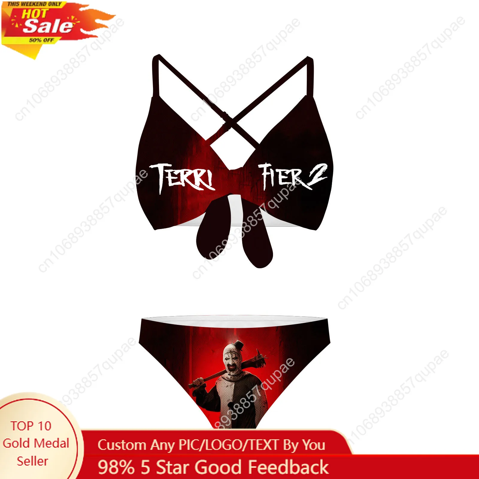 

Terrifier Clown halloween Bathing Suits Cross Strap Suspenders Swimsuits Womens Bikini Pool Beach Swimwear Customized Beachwear