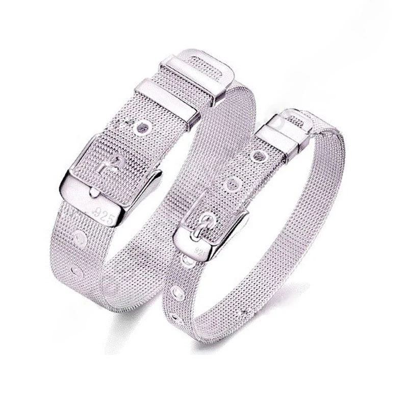 Top Quality Fashionable Belt Design Pure 925 Sterling Silver Needle Fine Jewelry Bracelet Bangle 2 Size Options For Woman Man