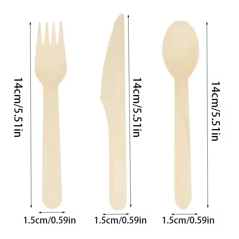 Picture 3: 50PCS Disposable Wooden Forks Spoons Knives Suitable for Dessert Ice Cream Fruit Tableware Kitchen Wedding Birthday Supplies