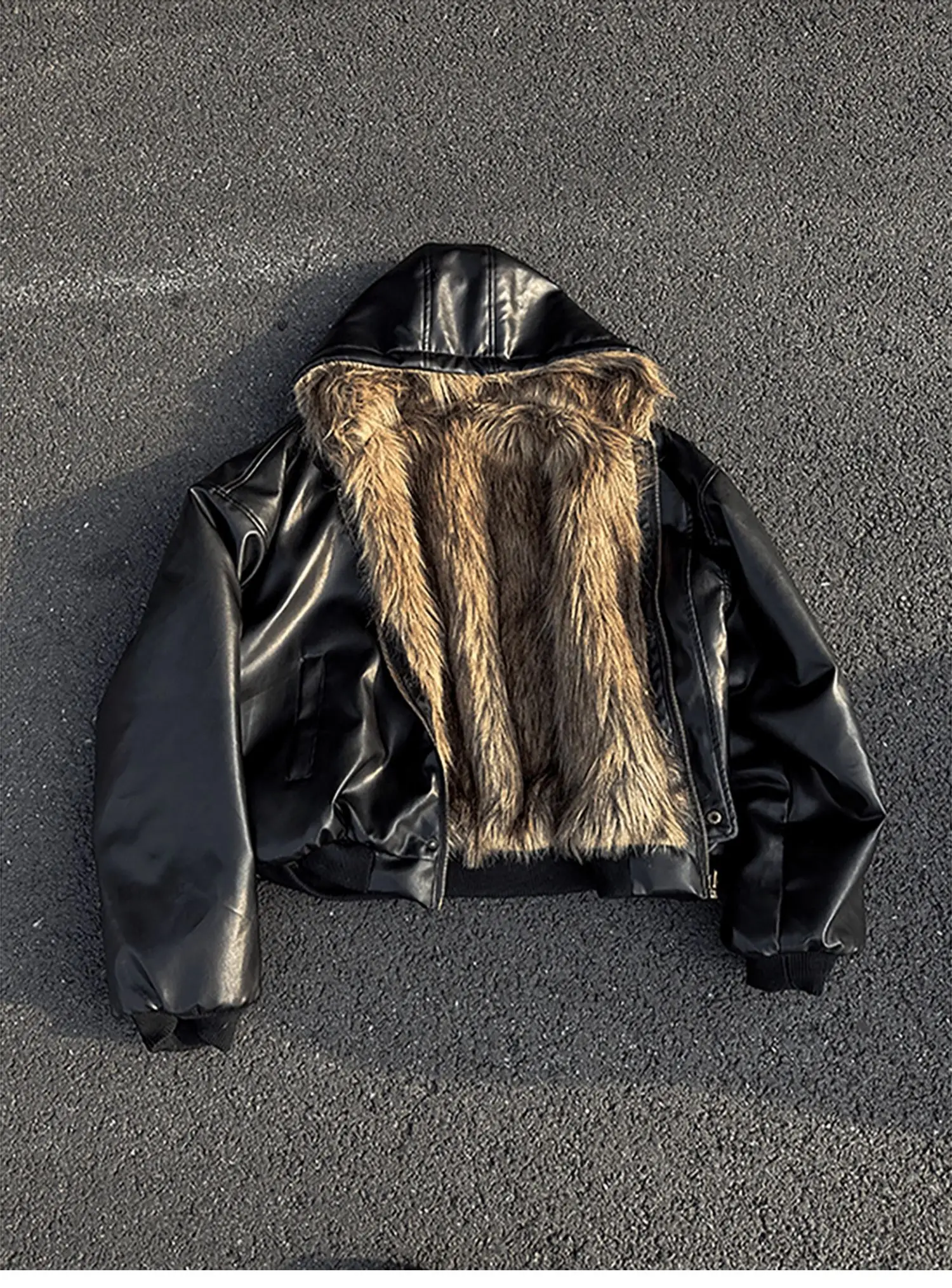 2025 New Reversible Shearling Shearling Coat Men's Winter Short American Fashion Trend Zipper Hooded Jacket Top